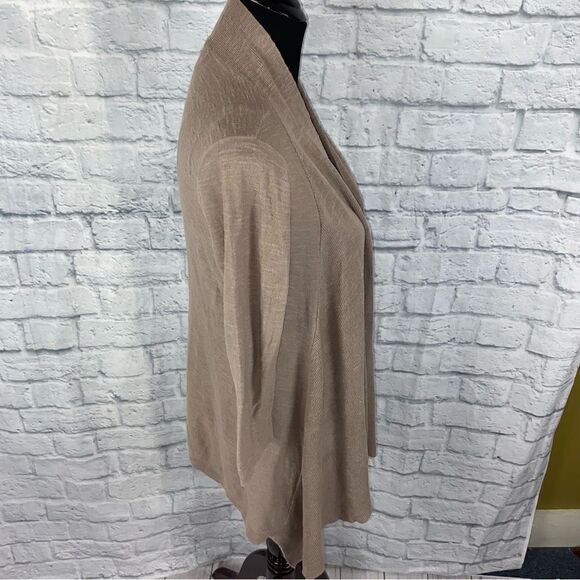 ANA open front 3/4 sleeve asymmetrical cut cardigan tan sz Small women - Picture 8 of 9